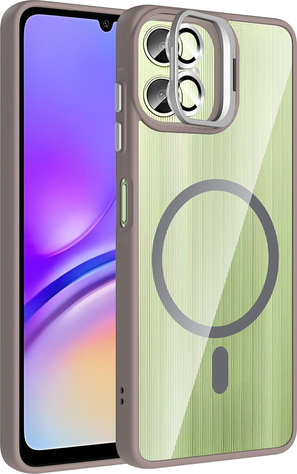 Rengareng Galaxy A07 Kılıf Standlı ve Kamera Lens Hediyeli Zore Etro Kapak - Gri