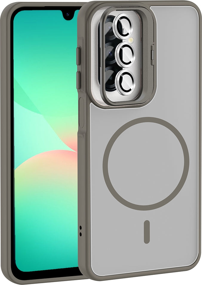 Rengareng Galaxy A17 Kılıf Standlı ve Kamera Lens Hediyeli Zore Etro Kapak - Gri
