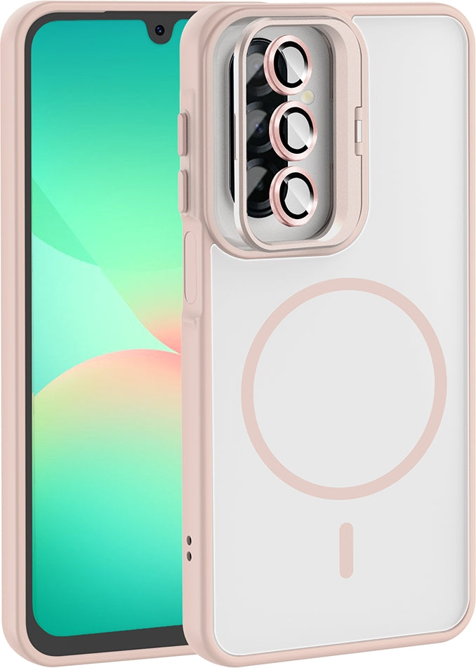 Rengareng Galaxy A17 Kılıf Standlı ve Kamera Lens Hediyeli Zore Etro Kapak - Gri