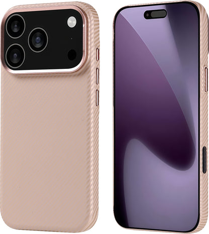 Rengareng iPhone 17 Pro Kılıf M-Safe Şarj Özellikli Karbon Fiber Görünümlü Mnc Nekst Kapak - Bej