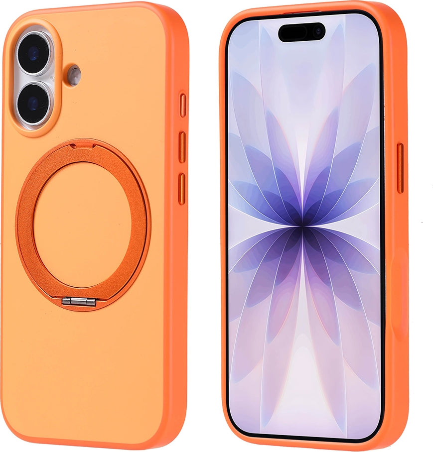 Rengareng iPhone 17 Kılıf M-Safe Şarj Özellikli Standlı Mnc Proton Silikon Kapak - Turuncu