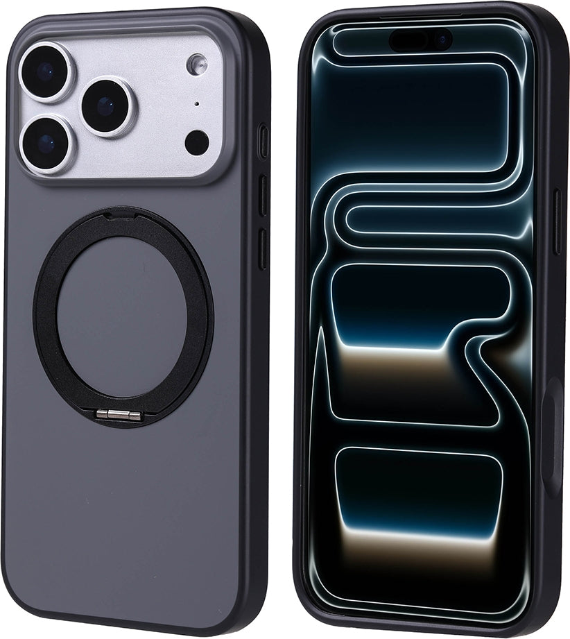 Rengareng iPhone 17 Pro Max Kılıf M-Safe Şarj Özellikli Standlı Mnc Proton Silikon Kapak - Siyah