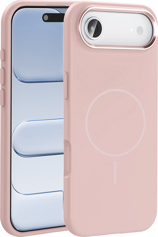 Rengareng iPhone 17 Air Kılıf M-Safe Şarj Özellikli Metal Kamera Çerçeveli Zore Edi Silikon Kapak - Rose Gold