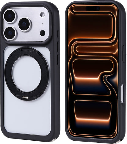 Rengareng iPhone 17 Pro Max Kılıf M-Safe Şarj Özellikli Standlı Mnc Piza Silikon Kapak - Siyah