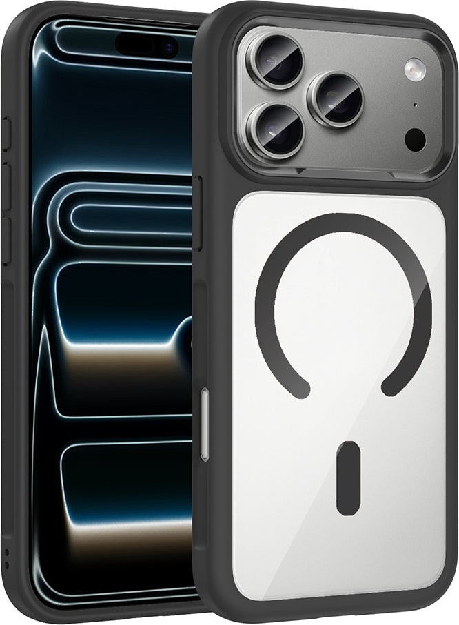 Rengareng iPhone 17 Pro Kılıf M-Safe Şarj Özellikli Metal Kamera Çerçeveli Zore Tiko Kapak - Siyah