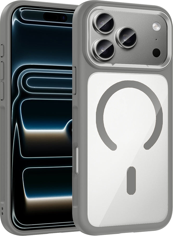 Rengareng iPhone 17 Pro Max Kılıf M-Safe Şarj Özellikli Metal Kamera Çerçeveli Zore Tiko Kapak - Gri