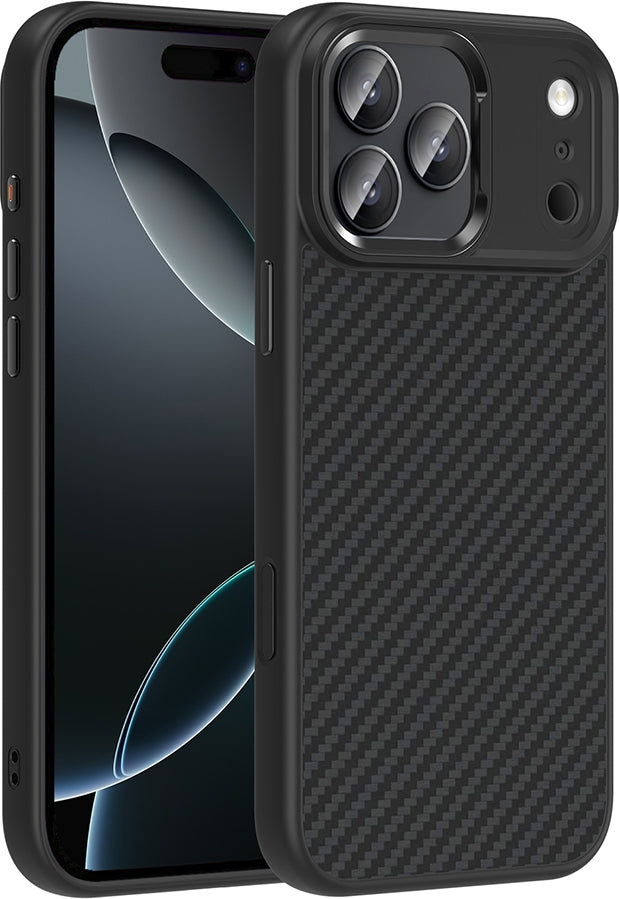 Rengareng iPhone 17 Pro Max Kılıf M-Safe Şarj Özellikli Karbon Fiber Görünümlü Zore Truva Silikon Kapak - Siya