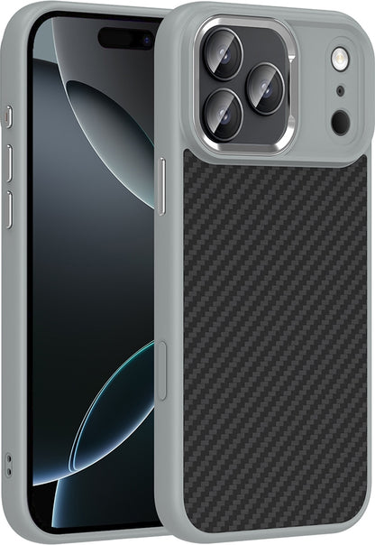 Rengareng iPhone 17 Pro Max Kılıf M-Safe Şarj Özellikli Karbon Fiber Görünümlü Zore Truva Silikon Kapak - Gri