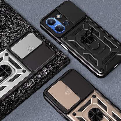 Rengareng Redmi 15C Kılıf Magnetik Standlı Kamera Korumalı Zore Sürgülü Vega Kapak - Siyah