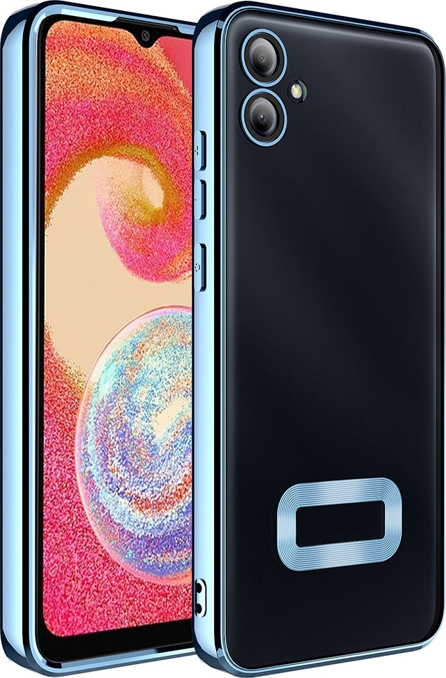 Rengareng Galaxy A07 Kılıf Kamera Korumalı Logo Gösteren Zore Omega Kapak - Mavi