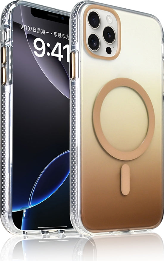Rengareng iPhone 16 Pro Kılıf M-Safe Şarj Özellikli Transparan Renk Geçişli Zore Toros Kapak - Gold