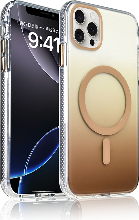 Rengareng iPhone 16 Pro Kılıf M-Safe Şarj Özellikli Transparan Renk Geçişli Zore Toros Kapak - Gold