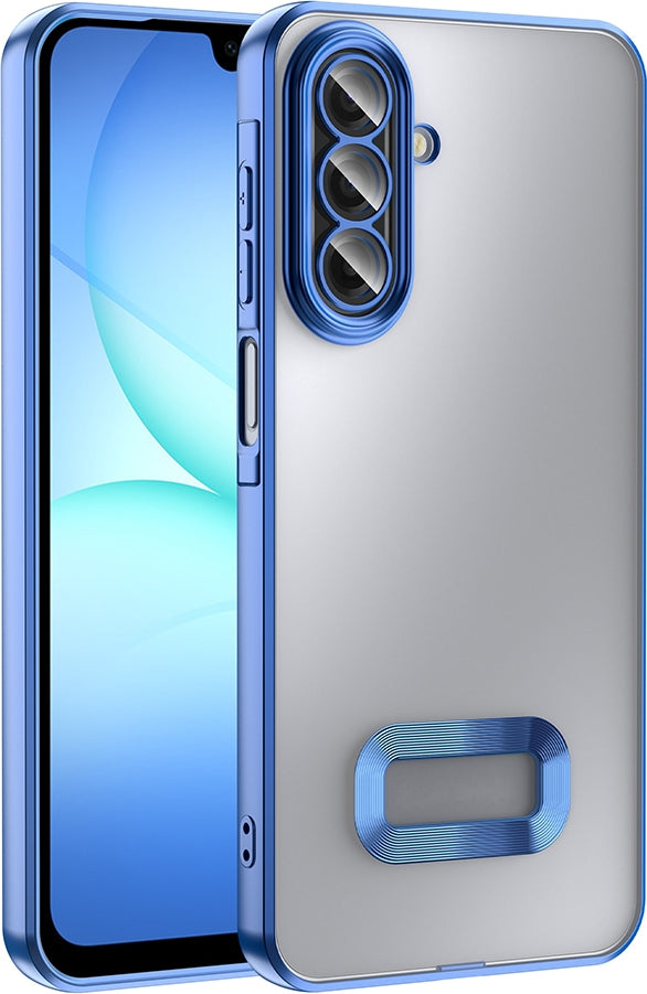 Rengareng Galaxy A17 Kılıf Kamera Korumalı Logo Gösteren Zore Omega Kapak - Mavi