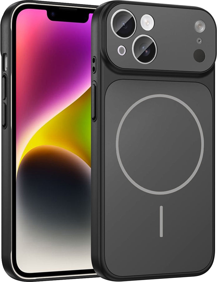Rengareng iPhone 15 Kılıf Zore M-Safe Şarj Özellikli Kamera Korumalı Formen Kapak - Siyah