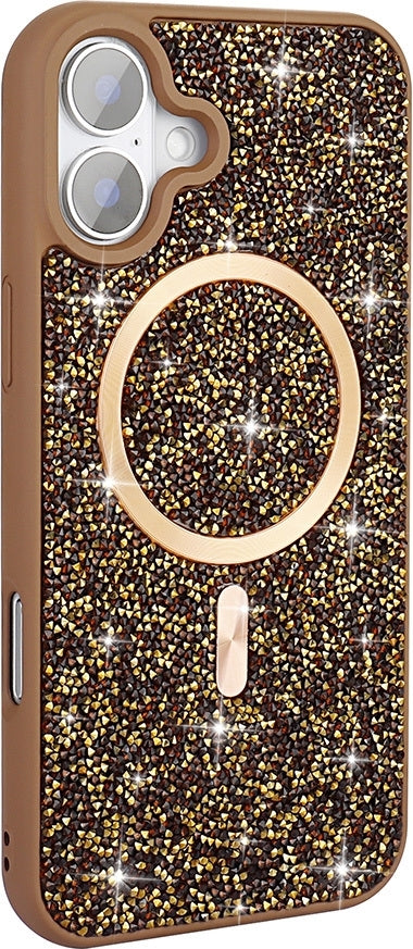 Rengareng iPhone 17 Kılıf Pırlanta Tasarımlı M-Safe Şarj Özellikli Zore Mozaik Silikon Kapak - Desert Titanyum