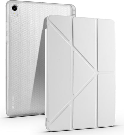 Rengareng Galaxy Tab S11 Kılıf Zore Tri Folding Kalem Bölmeli Standlı Kılıf - Gri