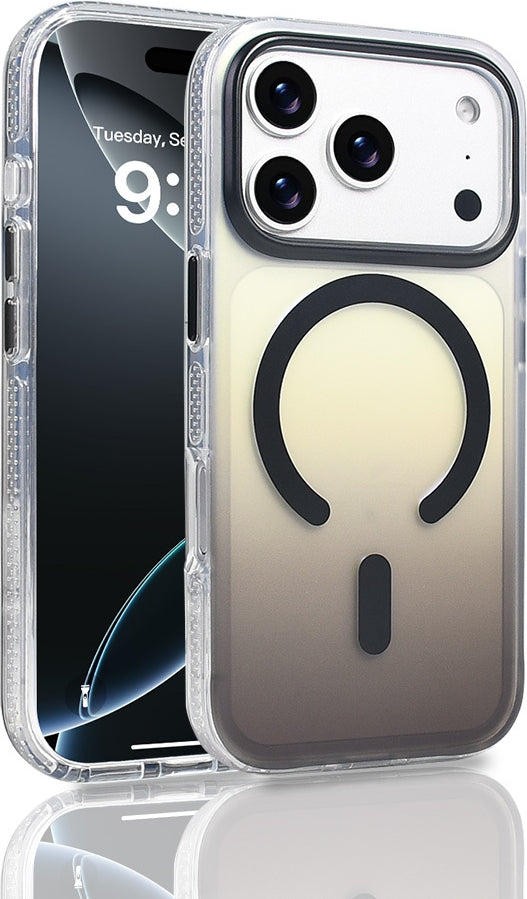 Rengareng iPhone 17 Pro Kılıf M-Safe Şarj Özellikli Transparan Renk Geçişli Mnc Toros Kapak - Gri