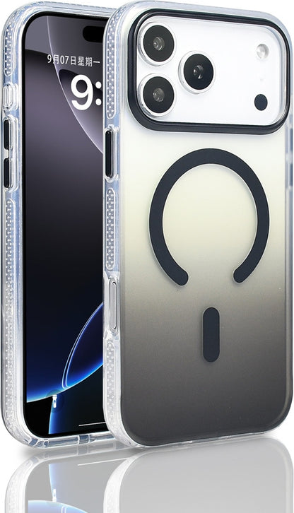 Rengareng iPhone 17 Pro Max Kılıf M-Safe Şarj Özellikli Transparan Renk Geçişli Mnc Toros Kapak - Siyah