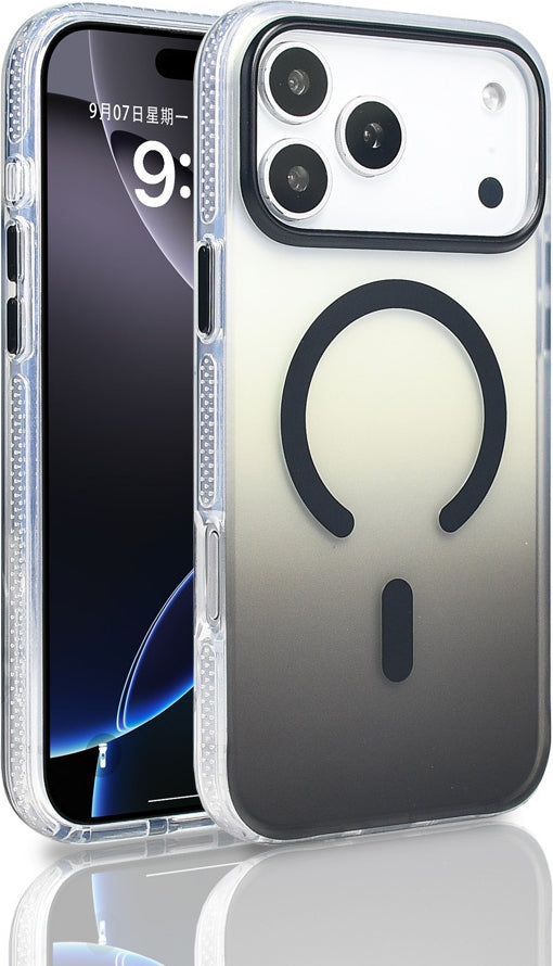Rengareng iPhone 17 Pro Max Kılıf M-Safe Şarj Özellikli Transparan Renk Geçişli Mnc Toros Kapak - Siyah