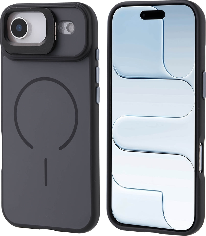 Rengareng iPhone 17 Air Kılıf M-Safe Şarj Özellikli Kamera Standlı Zore Notron Kapak - Siyah