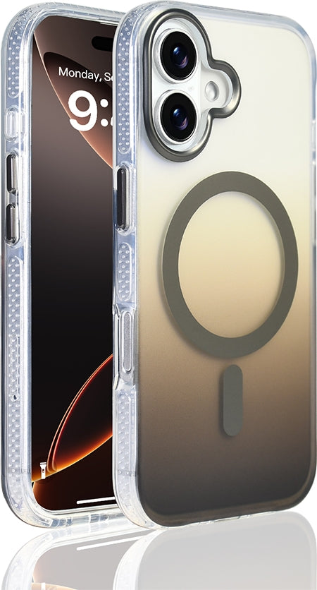 Rengareng iPhone 17 Kılıf M-Safe Şarj Özellikli Transparan Renk Geçişli Mnc Toros Kapak - Gri