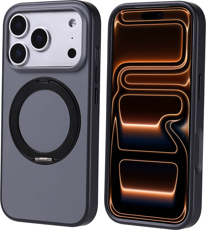 Rengareng iPhone 17 Pro Kılıf M-Safe Şarj Özellikli Standlı Mnc Proton Silikon Kapak - Siyah