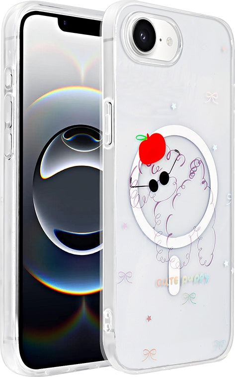 Rengareng iPhone 17E Kılıf M-Safe Şarj Özellikli Şeffaf Zore Folk Sert Kapak - Sevimli Köpek