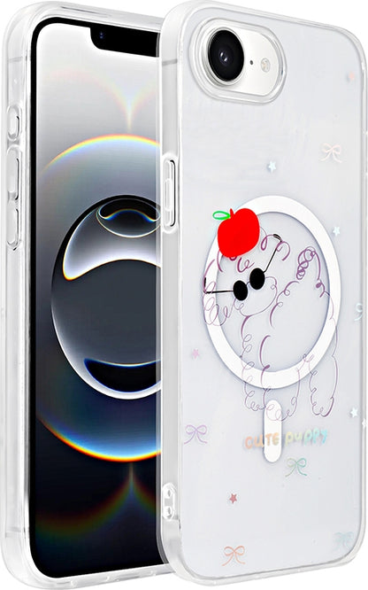 Rengareng iPhone 17E Kılıf M-Safe Şarj Özellikli Şeffaf Zore Folk Sert Kapak - Sevimli Köpek