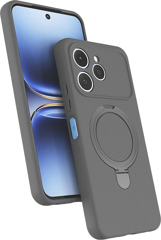 Rengareng Tecno Spark 40 Kılıf M-Safe Şarj Özellikli Standlı Zore Samara Kapak - Titanyum-Gri