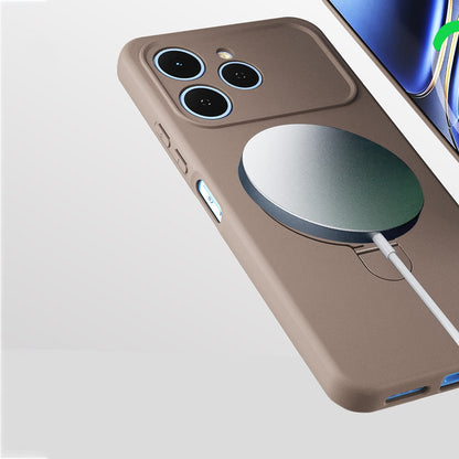 Rengareng Tecno Spark 40 Kılıf M-Safe Şarj Özellikli Standlı Zore Samara Kapak - Titanyum-Gri