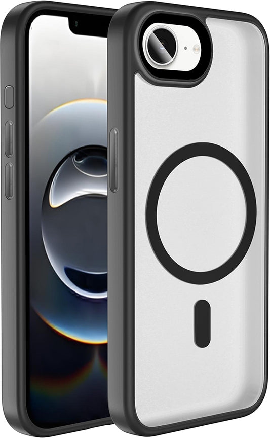 Rengareng iPhone 17E Kılıf Mat Arka Yüzey Wireless Şarj Özellikli Zore Flet M-Safe Kapak - Siyah