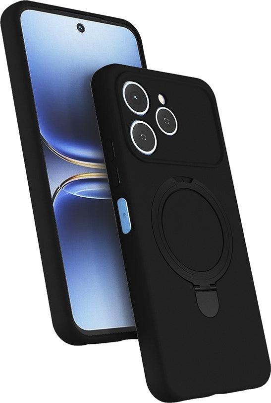 Rengareng Tecno Spark 40 Kılıf M-Safe Şarj Özellikli Standlı Zore Samara Kapak - Siyah