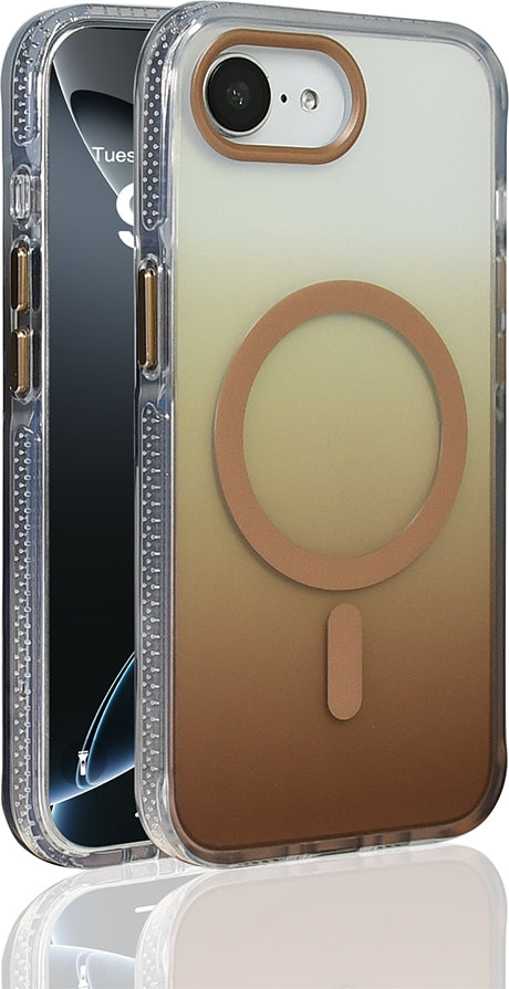 Rengareng iPhone 17E Kılıf M-Safe Şarj Özellikli Transparan Renk Geçişli Zore Toros Kapak - Gold