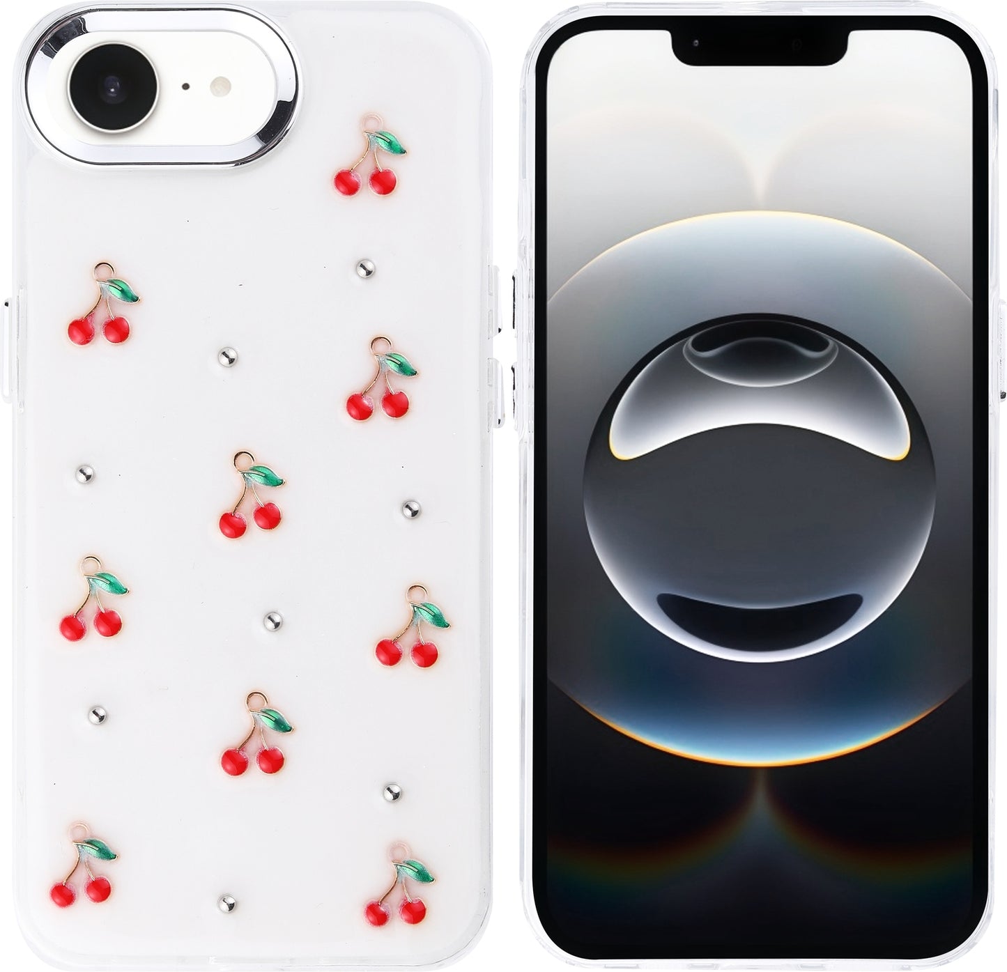 Rengareng iPhone 17E Kılıf Airbag Tasarımlı Simli Şeffaf Zore Kutup Kapak - Kiraz