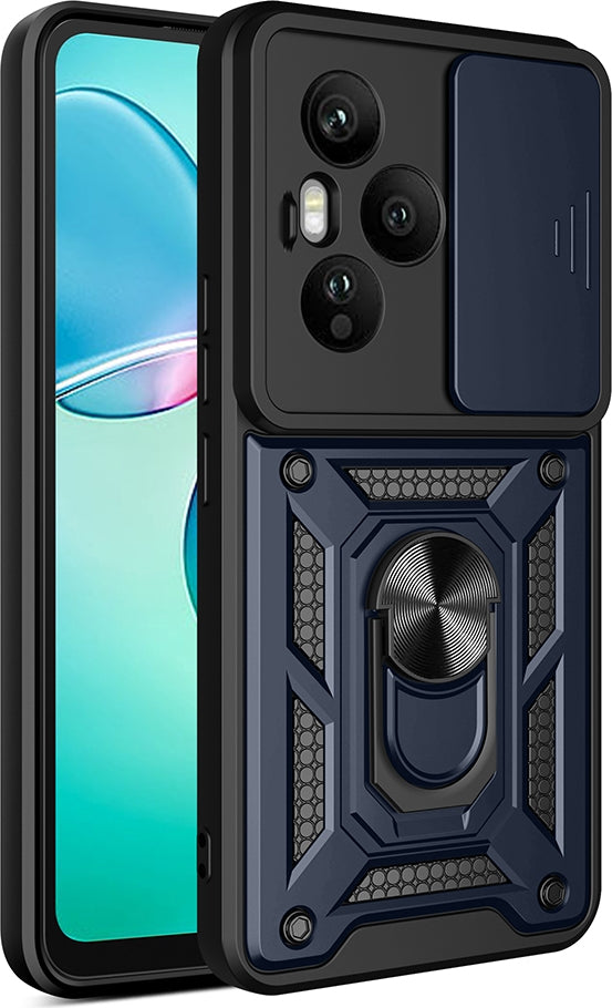 Rengareng Honor 400 Pro Kılıf Magnetik Standlı Kamera Korumalı Zore Sürgülü Vega Kapak - Mavi