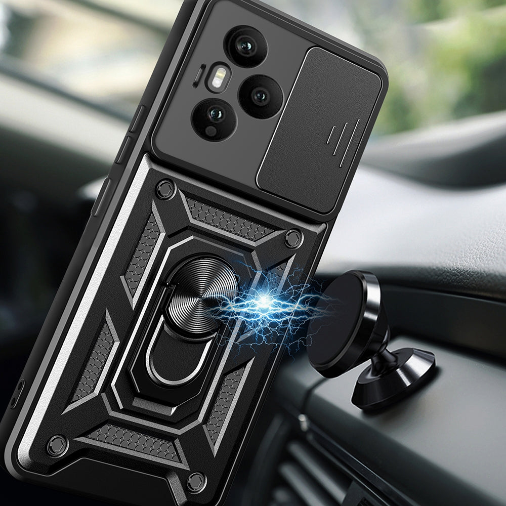Rengareng Honor 400 Pro Kılıf Magnetik Standlı Kamera Korumalı Zore Sürgülü Vega Kapak - Mavi