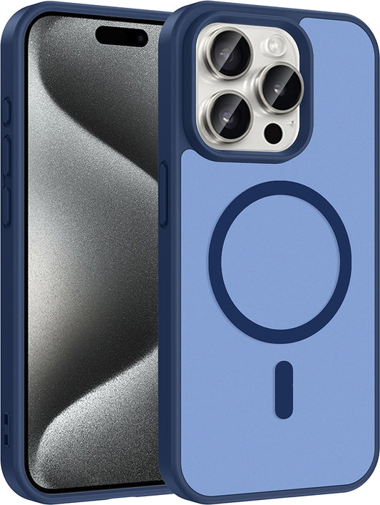 Rengareng iPhone 15 Pro Kılıf M-Safe Şarj Özellikli Zore Babet Kapak - Mavi