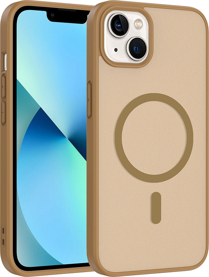Rengareng iPhone 13 Kılıf M-Safe Şarj Özellikli Zore Babet Kapak - Desert Gold