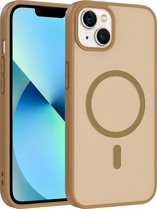 Rengareng iPhone 13 Kılıf M-Safe Şarj Özellikli Zore Babet Kapak - Desert Gold