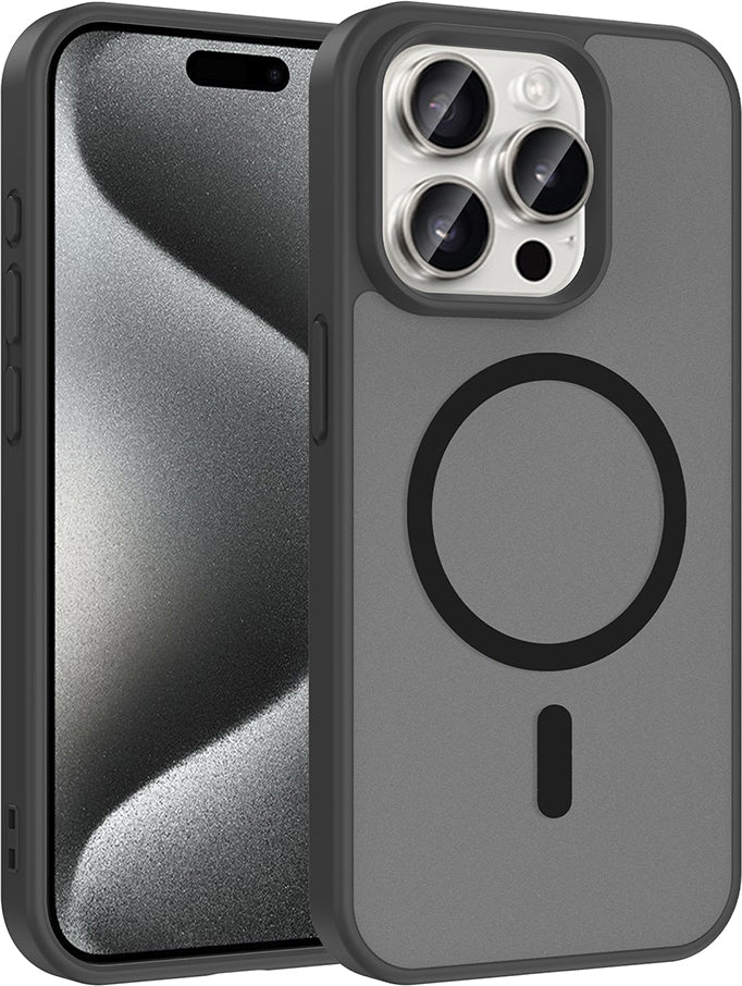 Rengareng iPhone 15 Pro Max Kılıf M-Safe Şarj Özellikli Zore Babet Kapak - Siyah
