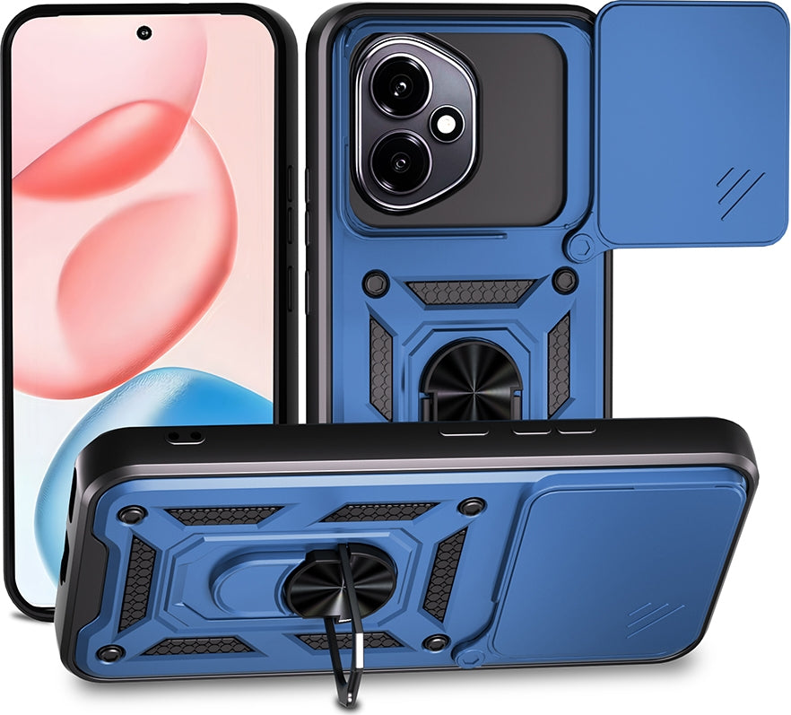 Rengareng Honor 400 Kılıf Magnetik Standlı Kamera Korumalı Zore Sürgülü Vega Kapak - Mavi