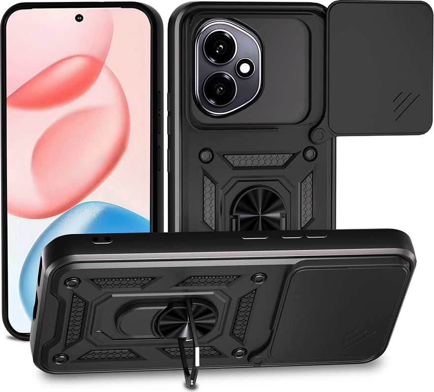 Rengareng Honor 400 Kılıf Magnetik Standlı Kamera Korumalı Zore Sürgülü Vega Kapak - Mavi