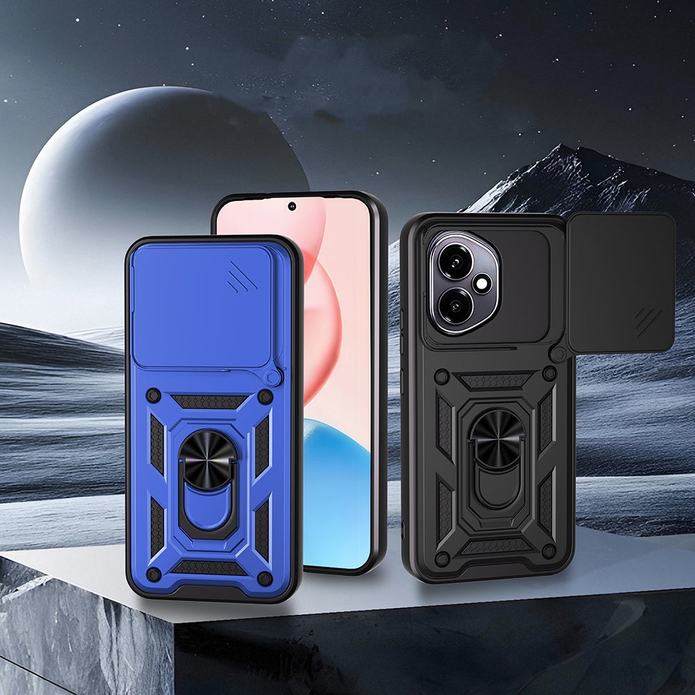 Rengareng Honor 400 Kılıf Magnetik Standlı Kamera Korumalı Zore Sürgülü Vega Kapak - Mavi