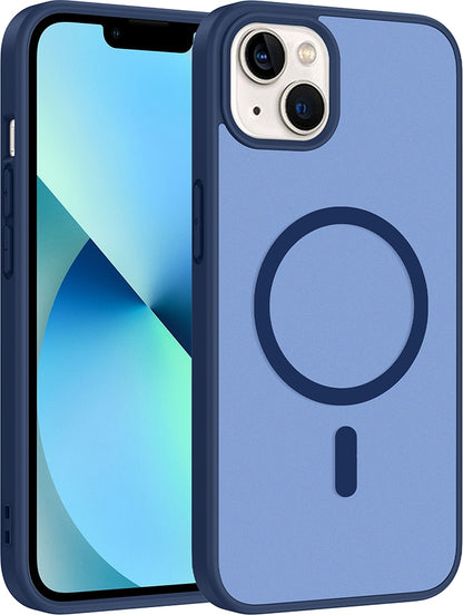 Rengareng iPhone 14 Kılıf M-Safe Şarj Özellikli Zore Babet Kapak - Mavi