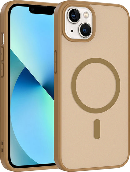 Rengareng iPhone 14 Kılıf M-Safe Şarj Özellikli Zore Babet Kapak - Desert Gold