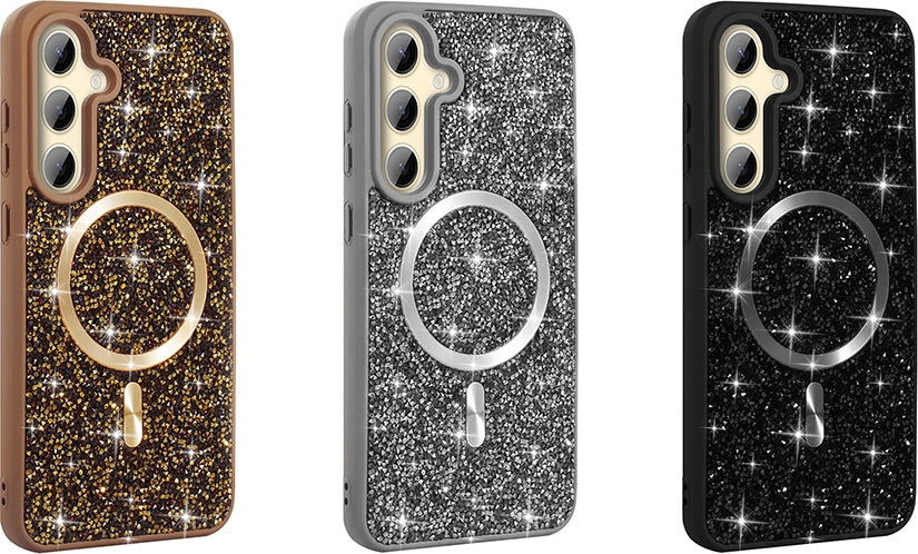 Rengareng Galaxy S25 Fe Kılıf Pırlanta Tasarımlı M-Safe Şarj Özellikli Zore Mozaik Silikon Kapak - Desert Tita