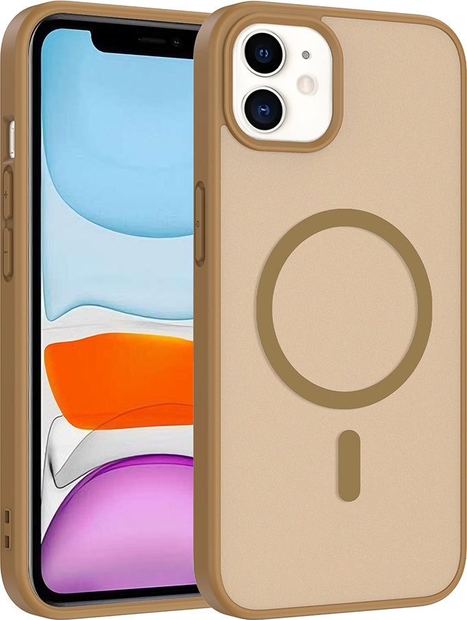 Rengareng iPhone 11 Kılıf M-Safe Şarj Özellikli Zore Babet Kapak - Desert Gold