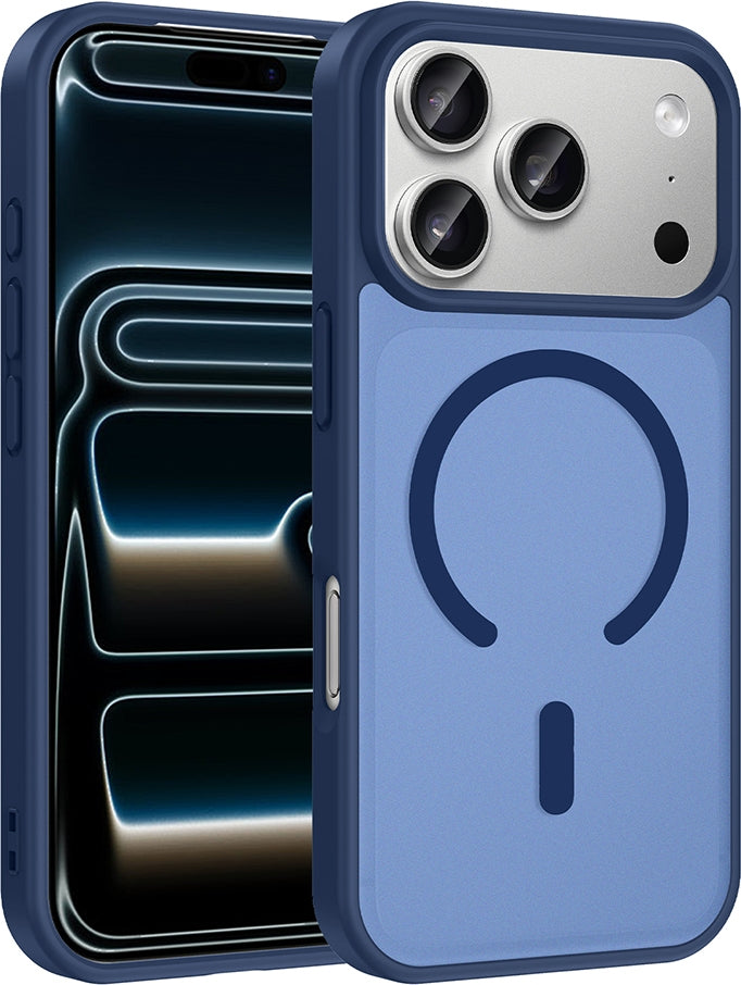 Rengareng iPhone 17 Pro Max Kılıf M-Safe Şarj Özellikli Zore Babet Kapak - Mavi