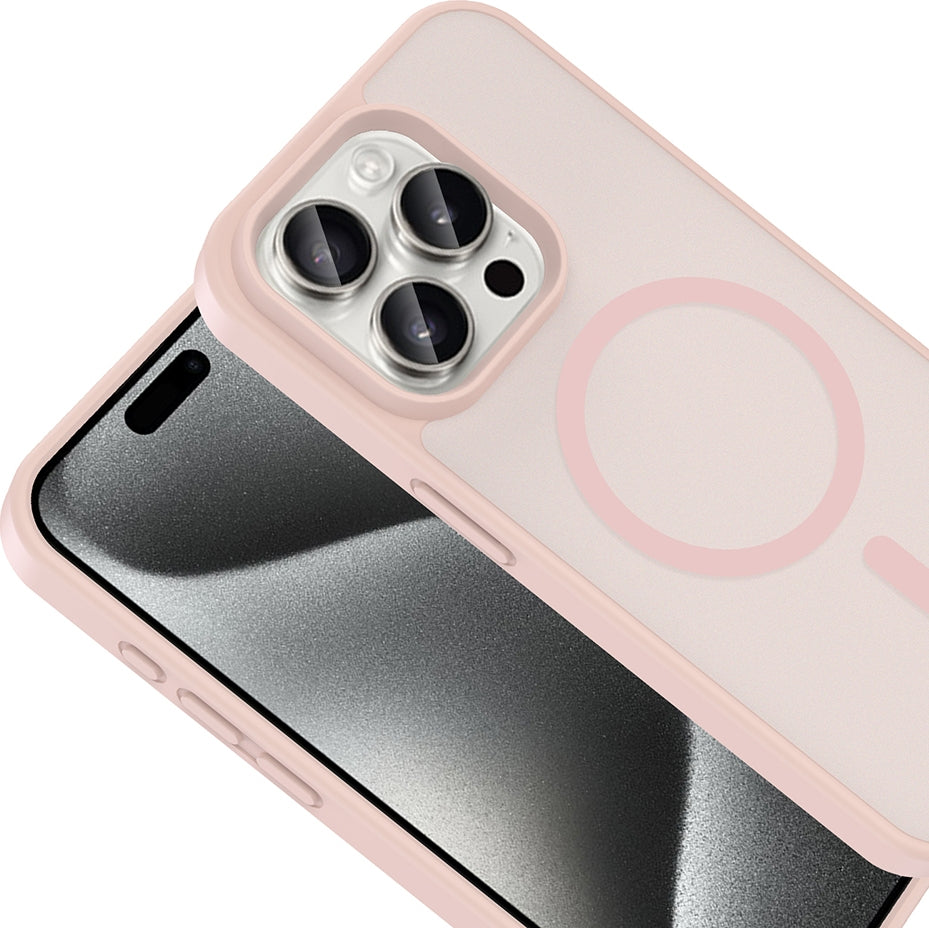 Rengareng iPhone 15 Pro Kılıf M-Safe Şarj Özellikli Zore Babet Kapak - Pembe