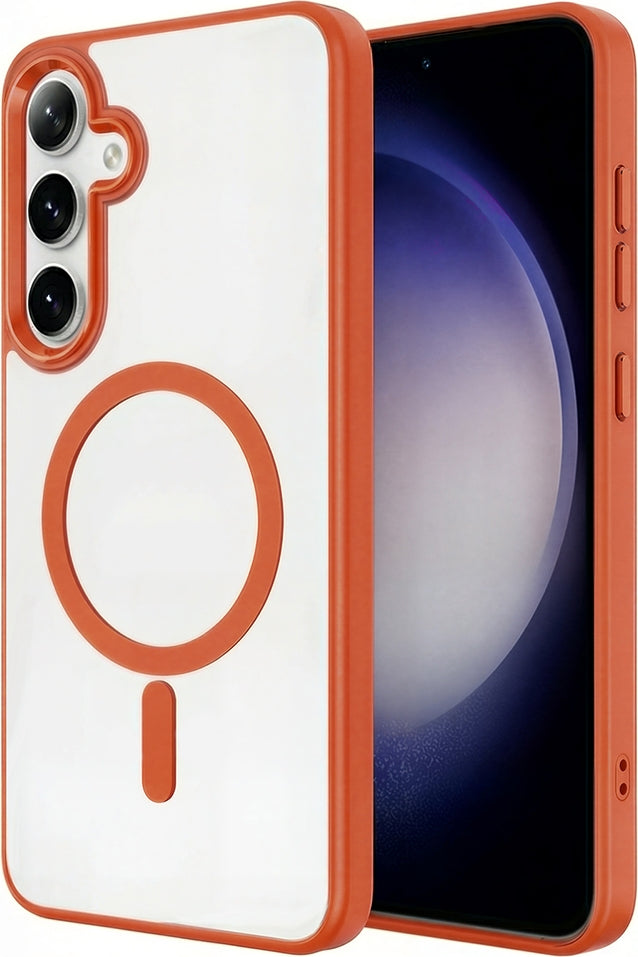 Rengareng Galaxy S26 Plus Kılıf M-Safe Şarj Özellikli Zore Krom M-Safe Silikon Kapak - Turuncu